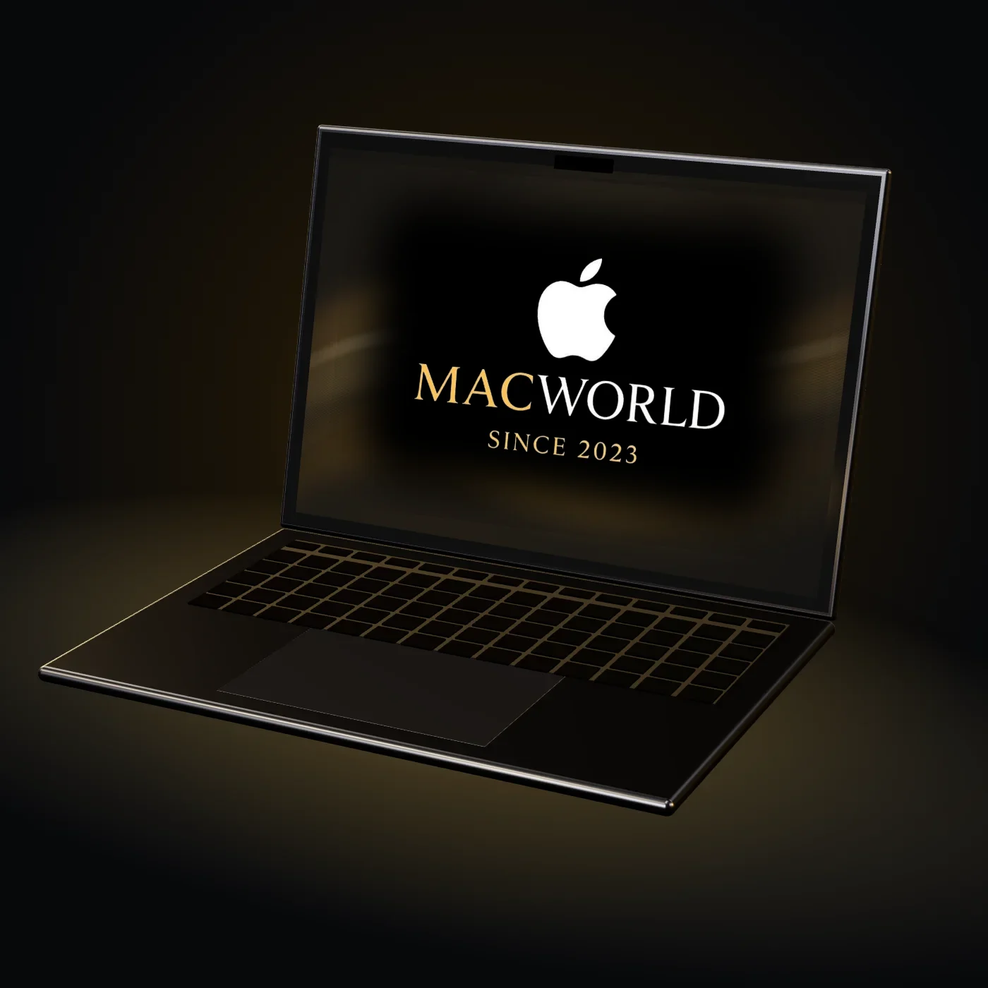 MacBook abierta con el logo de MacWorld en pantalla